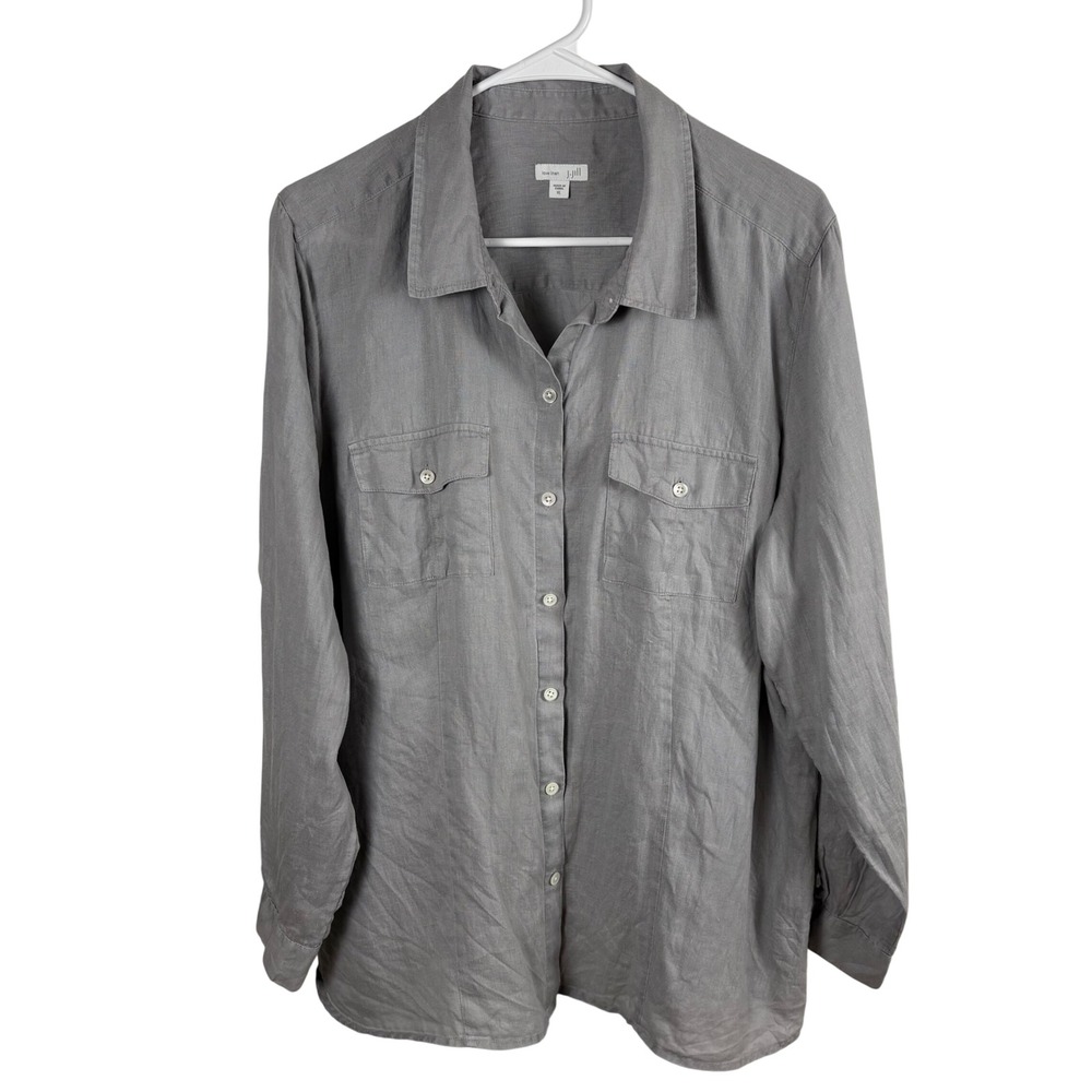 J. Jill Button Up Linen Shirt Women's XL Gray Long Sleeve Minimalist Coastal